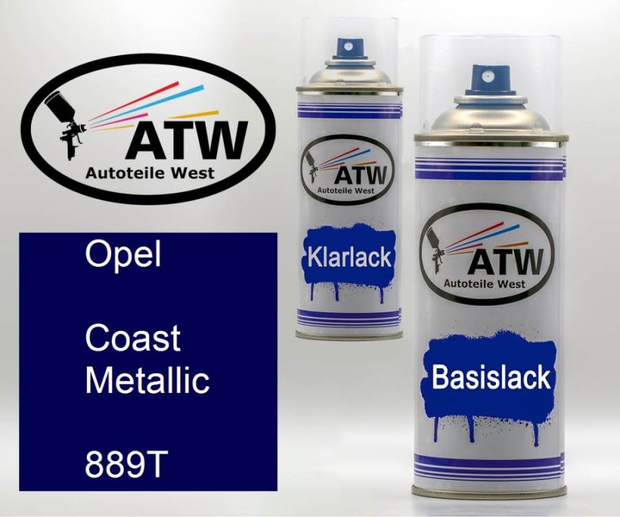 Opel, Coast Metallic, 889T: 400ml Sprühdose + 400ml Klarlack - Set, von ATW Autoteile West.